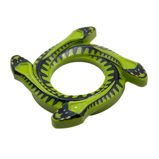 Ninjago Spinner Crown Ring 4x4 with 2x2 Hole and 4 Snake Head Ends and Black and Dark Green Scales Snake Pattern, Part# 98342pb01 Part LEGO® Lime Very Good