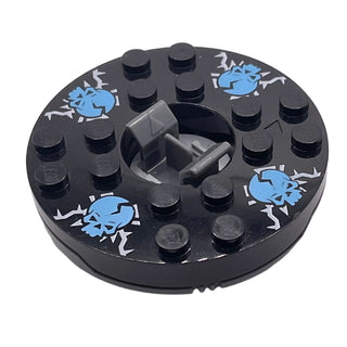 Ninjago Spinner Turntable 6 x 6 x 1 1/3 Round Base with Black Top with Blue Skulls on White Pattern, Part# 92549c02pb04 Part LEGO®