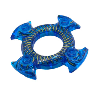 Ninjago Spinner Crown Ring 4x4 with 2x2 Hole and 4 Swirl Ends with Yellow Scales Pattern, Part# 98345pb02 Part LEGO® Trans-Dark Blue Very Good