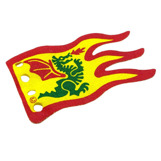 Cloth Flag 8x5 Wave with Red Border and Green Dragon Pattern (Single-Sided Print), Part# x376px1 Part LEGO® Very Good