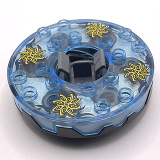 Ninjago Spinner Turntable 6 x 6 x 1 1/3 Round Base Serrated with Trans-Medium Blue Top with Spiral Stars Pattern, Part# bb0549c17pb01 Part LEGO®
