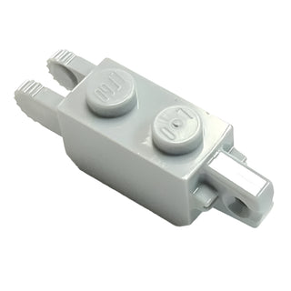 Hinge Brick 1 x 2 Locking with 1 Finger Vertical End and 2 Fingers Vertical End, Part# 30386 Part LEGO® Light Bluish Gray