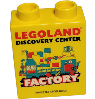 Duplo, Brick 1x2x2 with Factory 2012 Discovery Center Pattern 1, Part# 4066pb417 Part LEGO® Yellow  