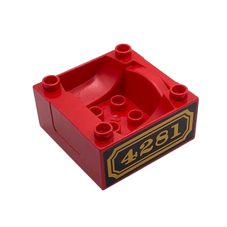 Duplo, Train Cab / Tender Base with Bottom Tubes with Yellow '4281' and Border on Black Background Pattern on Opposite Sides, part# 98456pb02