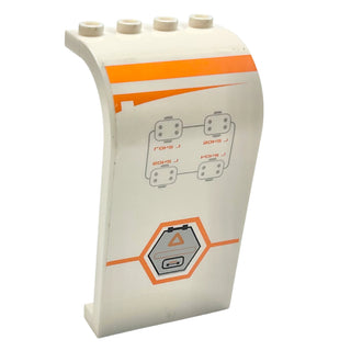 Panel 3 x 4 x 6 Curved Top with Orange Stripe, Gray Hexagonal Hatch and Controls Pattern Model Left Side (Sticker), Part# 2571pb08L Part LEGO® White Very Good