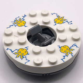 Ninjago Spinner Turntable 6 x 6 x 1 1/3 with White Top with Yellow Faces on Blue Pattern, Part# 92549c01pb02 Part LEGO® Dark Bluish Gray with Trans-Clear Spinner Bottom Very Good