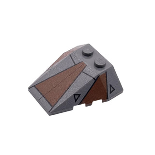 Wedge 4 x 4 Triple with Stud Notches with Sith Nightspeeder Pattern 1, Part# 48933pb008 Part LEGO® Dark Bluish Gray Very Good