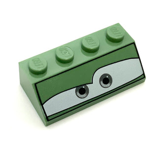 Slope 45 2x4 with Car Miles Axlerod Eyes Pattern, Part# 3037pb016 Part LEGO® Sand Green