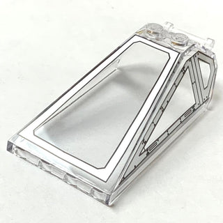 Windscreen 8 x 4 x 2 with 2 Studs and Bar Handle with Silver Cockpit Window Frames with Rivets Pattern, Part# 21849pb01 Part LEGO® Trans-Clear Very Good