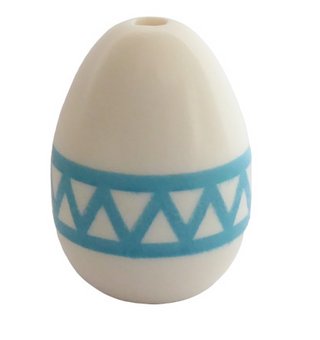 Egg with Small Pin Hole with Medium Azure Lines and Zigzag Pattern, Part# 24946pb01 Part LEGO® White