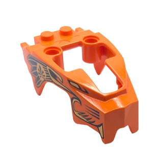 Flywheel Fairing Lion Shape with Gold and Blue Feathers Pattern, Part# 11110pb02 Part LEGO® Orange Very Good