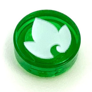 Tile Round 1x1 with Elves Earth Power Symbol with Leaf Pattern, Part# 98138pb030 Part LEGO® Trans-Green