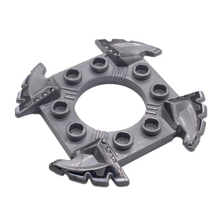 Ninjago Spinner Crown Ring 4x4 with 2x2 Hole and 4 Serrated Ends with Black and White Pattern, Part# 98343pb01 Part LEGO® Flat Silver Very Good