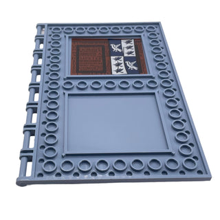 Tile, Modified 10x16 with Studs on Edges and Bar Handles with Ravenclaw Flag, Spells and Latin Words on Reddish Brown Background Pattern on Inside (Sticker), Part# 69934pb006 Part LEGO® Sand Blue Very Good