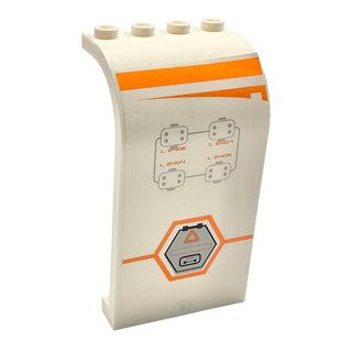 Panel 3 x 4 x 6 Curved Top with Orange Stripe, Gray Hexagonal Hatch and Controls Pattern Model Right Side (Sticker), Part# 2571pb08R Part LEGO® White Very Good