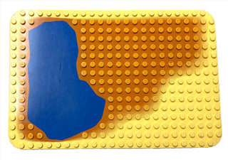 DUPLO® Baseplate 16x24 with Pond and Orange Sand Pattern, Part# 2296pb02 Part LEGO® Very Good - Light Yellow