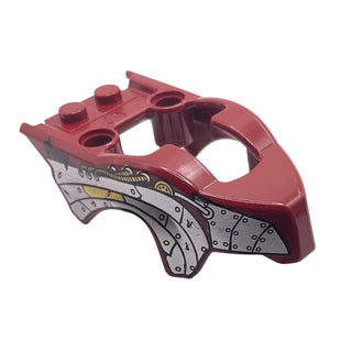 Flywheel Fairing Bird Raptor Shape with Silver Armor Plating Pattern, Part# 11111pb01 Part LEGO® Dark Red Very Good