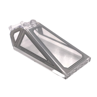 Windscreen 8x4x2 with 2 Studs and Bar Handle with Light Bluish Gray Cockpit Window Frames with Lines Pattern, Part# 21849pb05 Part LEGO® Trans-Clear Very Good
