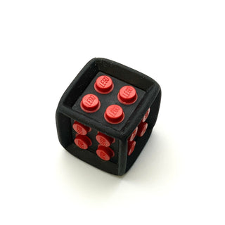 Die Cube with Flexible Rubber Frame and Molded Hard Plastic Red 2x2 Studs Pattern on All Sides, Part# 64776pb01 Part LEGO® Black  
