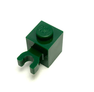Brick, Modified 1x1 with Open U Clip (Vertical Grip) - Hollow Stud, Part# 60475b Part LEGO® Dark Green