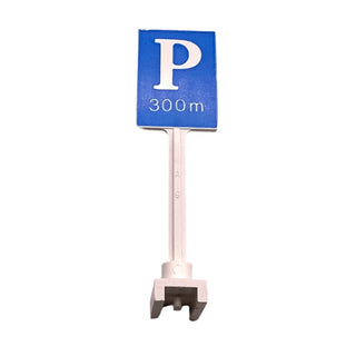 Road Sign Square-Tall with Parking 'P' and '300m' Pattern, Part# 675p01 Part LEGO® White Very Good