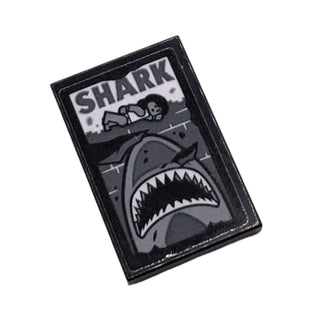 Tile 2 x 3 with 'SHARK', Swimmer, Sea and Shark Gray and Ripped Pattern (Sticker), Part# 26603pb057 Part LEGO®