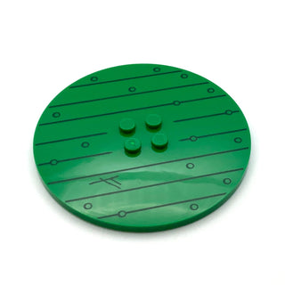 Tile Round 8x8 with 4 Studs in Center with Stripes and Dots (Wooden Door) Pattern, Part# 6177pb011 Part LEGO® Green Very Good