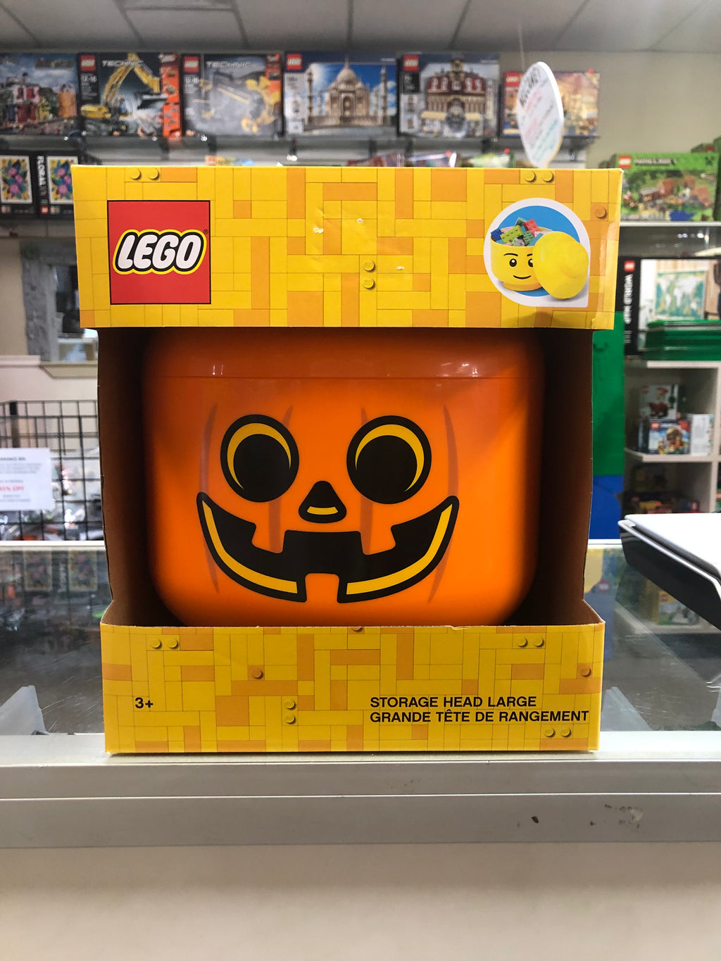 Minifigure Head Storage Container Large Pumpkin Jack O Lantern 5005 United Brick Co