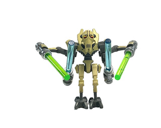 General Grievous - Bent Legs, Tan Armor, sw0254 Minifigure LEGO® Like New - with Trans Bright Green Lightsabers (9515 Malevolence)
