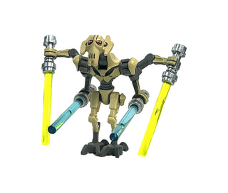General Grievous - Bent Legs, Tan Armor, sw0254 Minifigure LEGO® Like New - with Trans Neon Green Lightsabers (8095 - Grievous Starfighter)
