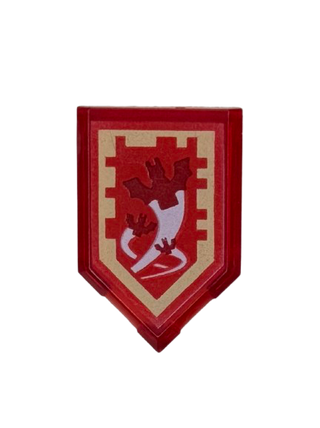 Tile, Modified 2 x 3 Pentagonal with Nexo Power Shield Pattern - Crimson Bat, Part# 22385pb088 Part LEGO®