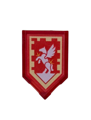 Tile, Modified 2 x 3 Pentagonal with Nexo Power Shield Pattern - Silver Pegasus, Part# 22385pb083 Part LEGO®