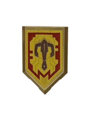 Tile, Modified 2 x 3 Pentagonal with Nexo Power Shield Pattern - Merlok Power Crossbow, Part# 22385pb160 Part LEGO®