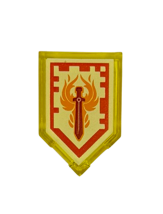 Tile, Modified 2 x 3 Pentagonal with Nexo Power Shield Pattern - Phoenix Blaze, Part# 22385pb011 Part LEGO®