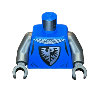 Torso Castle Surcoat, Silver Chain Mail Collar, Black Falcon with Spread Wings Shield Emblem Pattern / Pearl Dark Gray Arms / Black Hands, Part# 973pb4202c01 Minifigure LEGO®