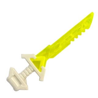 Minifigure, Weapon Sword with Serrated Blade and Molded White Hilt with Wide Angled Pommel Pattern (Ninjago Key-Tana), Part #65272pb01 Part LEGO® Trans-Neon Green