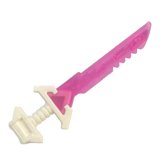 Minifigure, Weapon Sword with Serrated Blade and Molded White Hilt with Wide Angled Pommel Pattern (Ninjago Key-Tana), Part #65272pb01 Part LEGO® Trans-Dark Pink
