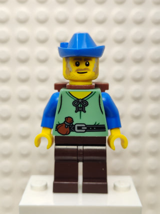 Peasant - Male, Dark Brown Legs, Blue Hat, D-Basket, cas579 Minifigure LEGO®