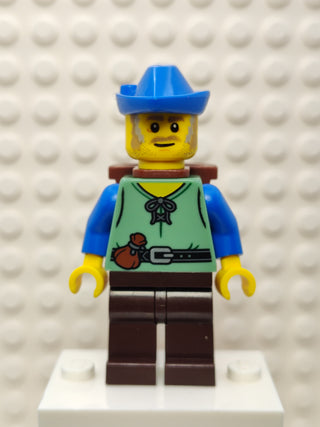 Peasant - Male, Dark Brown Legs, Blue Hat, D-Basket, cas579 Minifigure LEGO®   