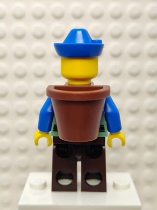 Peasant - Male, Dark Brown Legs, Blue Hat, D-Basket, cas579 Minifigure LEGO®
