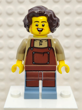 Tavern Keeper - Male, Reddish Brown Apron, Sand Blue Legs, Dark Brown Hair, cas578 Minifigure LEGO®   