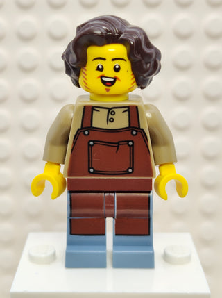 Tavern Keeper - Male, Reddish Brown Apron, Sand Blue Legs, Dark Brown Hair, cas578 Minifigure LEGO®