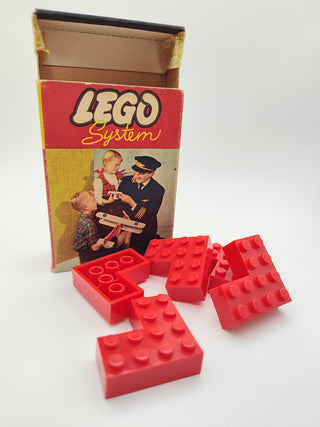 Set 217-2, 4 x 4 Corner Bricks Building Kit LEGO® Certified Pre-Owned with Box (Red bricks, two children and man)