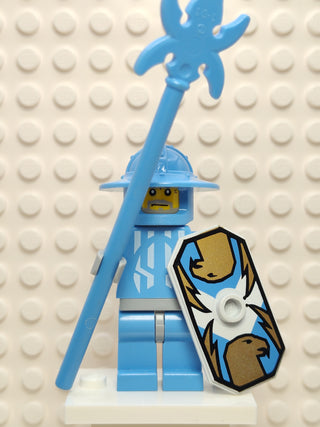 Knights Kingdom II - Jayko Printed Torso, Broad Brim Helmet, Elderly Face (Chess Pawn), cas276 Minifigure LEGO® With Staff and Shield