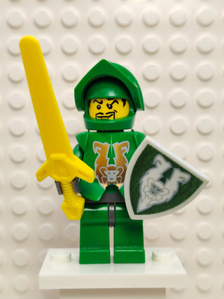 Knights Kingdom II, Rascus with Gold Pattern Armor, Dark Green Hips and Helmet, cas266 Minifigure LEGO® With Sword and Shield