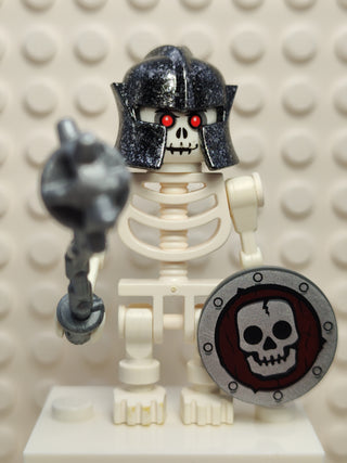 Fantasy Era, Skeleton Warrior 3, White, Speckled Helmet, cas329 Minifigure LEGO® With Mace and Shield