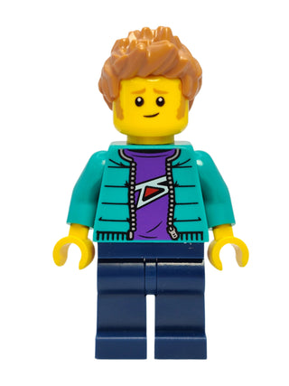 Male with Purple Shirt and Dark Turquoise Jacket, twn390 Minifigure LEGO®