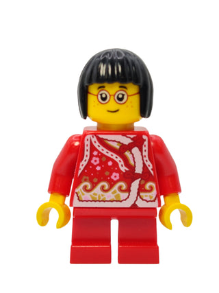 Girl Child - Red Shirt with Bows and Flowers, hol222 Minifigure LEGO®