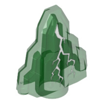Rock 1x2 Crystal Stepped (Monster Fighters Moonstone), Part# 10178 Part LEGO® Trans-Green w/ White Lightning Pattern