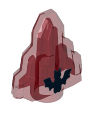 Rock 1x2 Crystal Stepped (Monster Fighters Moonstone), Part# 10178 Part LEGO® Trans-Red w/ Black Bat Pattern